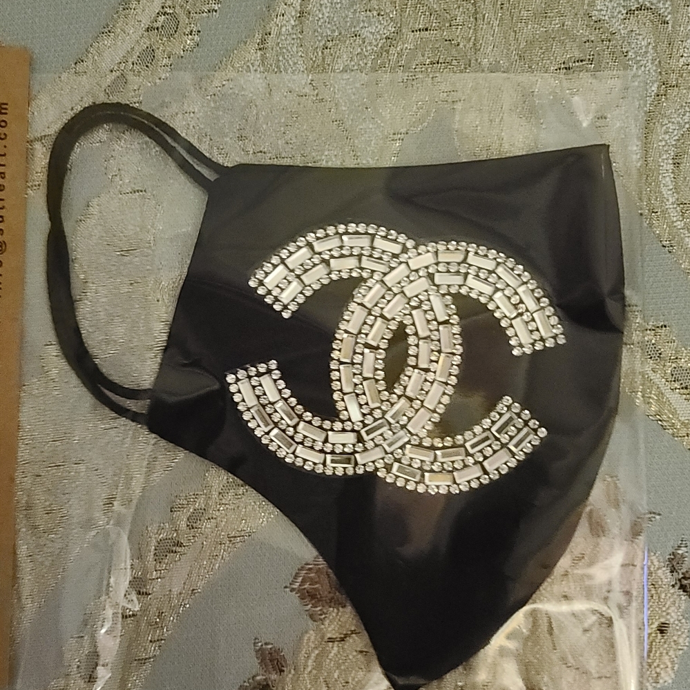 Rhinestone  face mask logo hand made